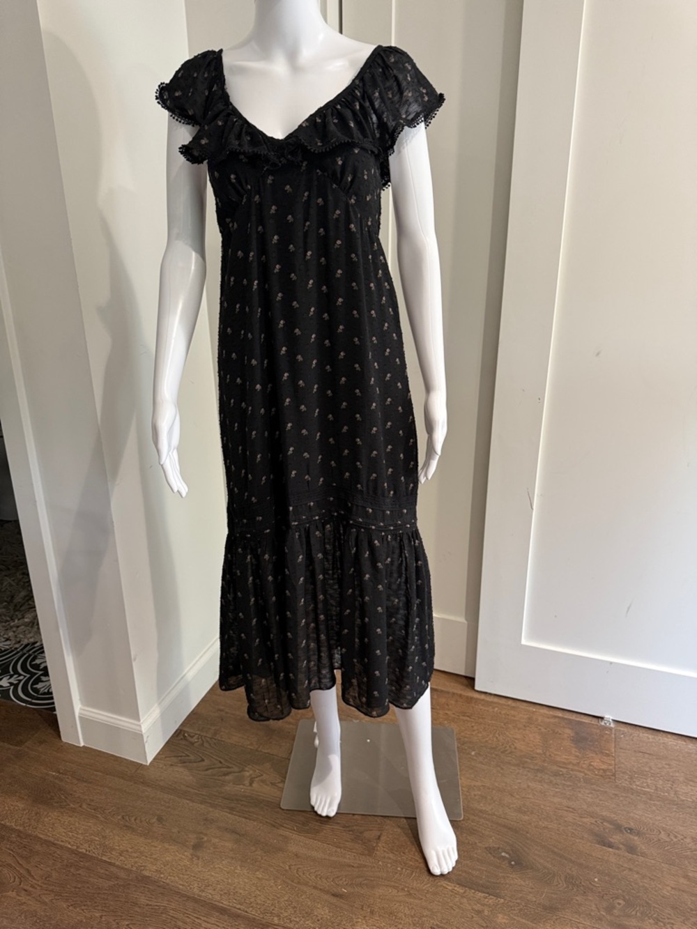 Reserved Black Maxi Dress with Tiny Floral Motif